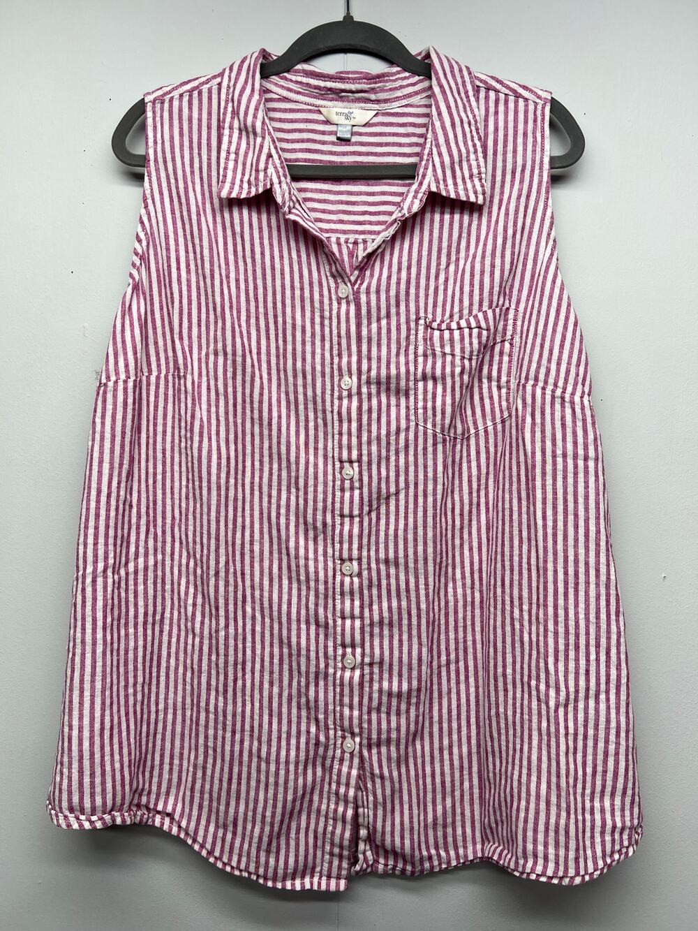 Terra & Sky Linen Cotton Sleeveless Shirt Womens 2X Casual Minimalist Breathable